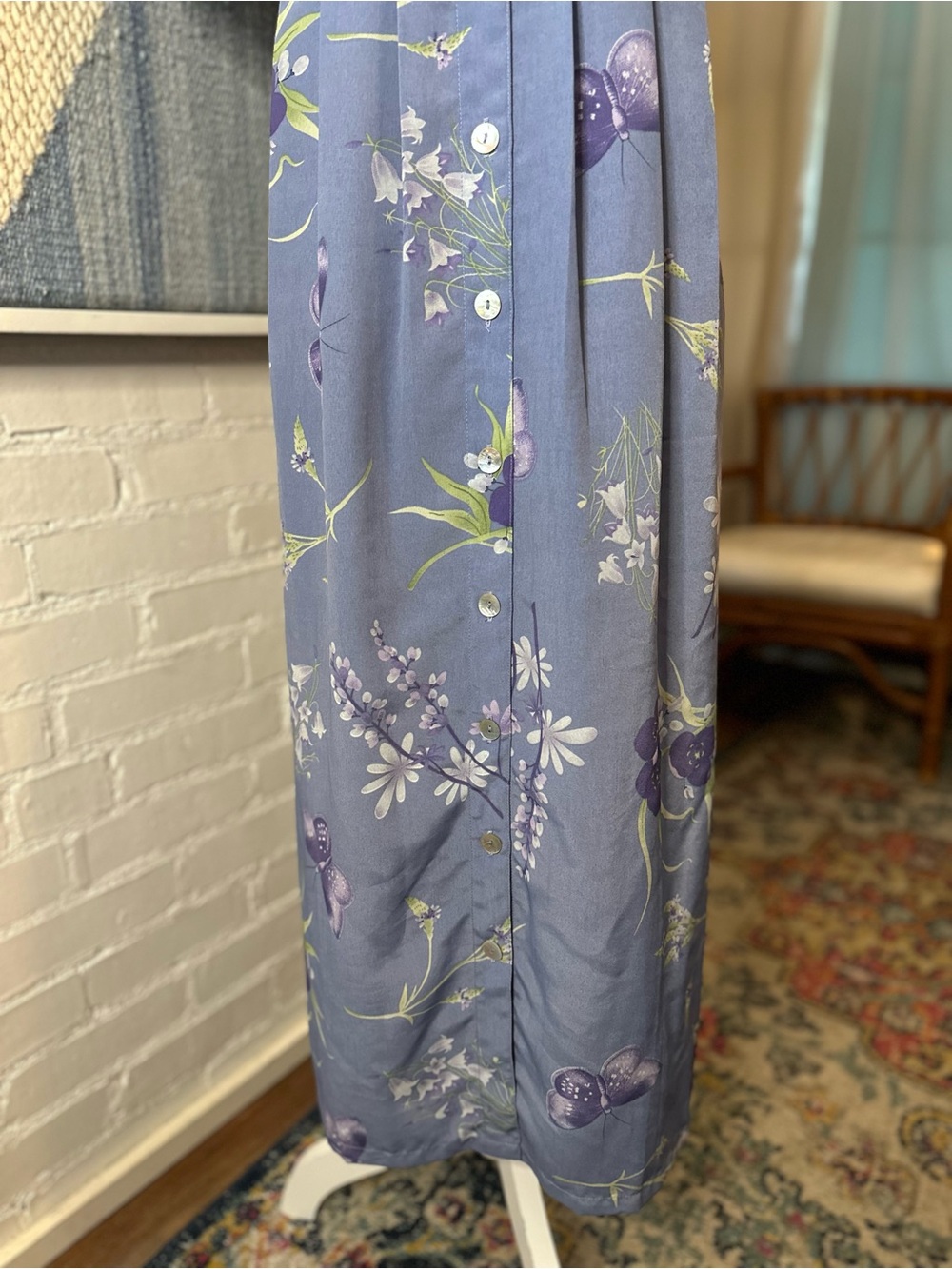 National Wildlife Federation 80s/90s Light Blue Floral Button Up Dress - Picture 6 of 12